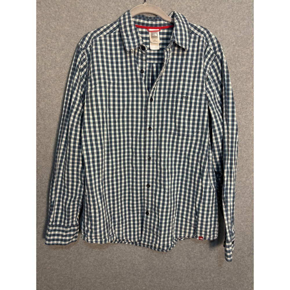 The North Face‎ Button Down Shirt Men M Blue Plaid Cotton Outdoor Hiking Casual